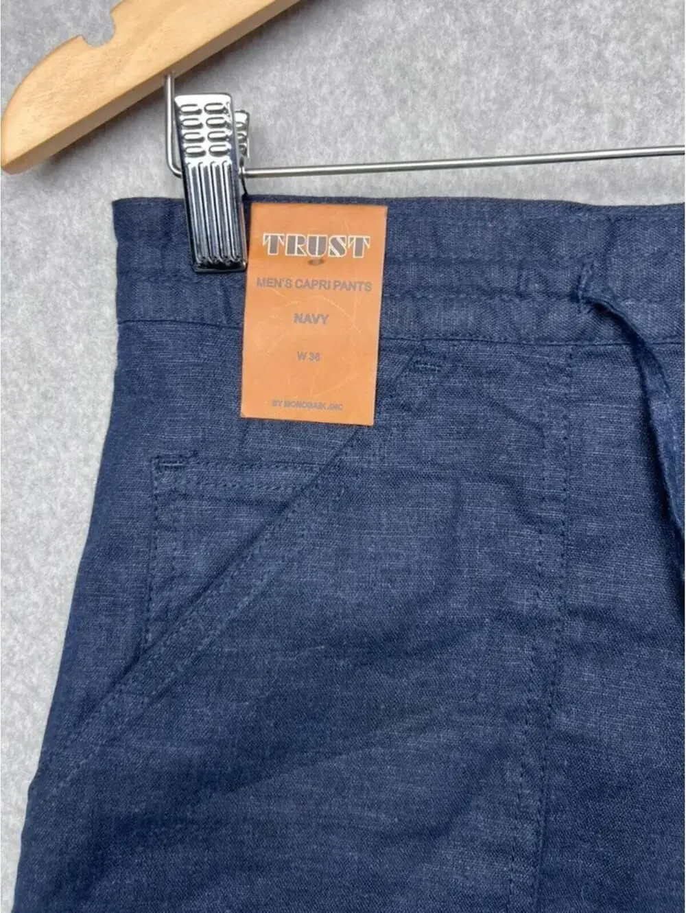 Trust Mens Capri Pants 36 Navy Linen Rayon Cargo Messenger Beach Y2K Cruise New